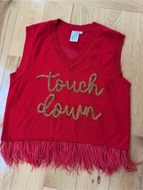 Queen of Sparkles Red "Touch Down" Fringe Sweater Vest  Women- Size S